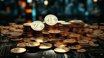 Neu Digital Münzen, Kryptowährung Hintergrund Bild, ai generiert foto