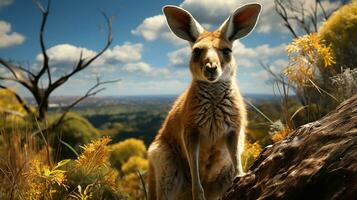 Känguru im das braun Gras, ai generiert foto
