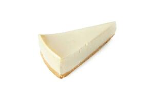 Scheibe von klassisch Käsekuchen Neu York Vanille auf Weiß Hintergrund isoliert zurück Aussicht foto