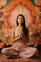 Umarmung Selbstpflege mit Yoga und Meditation - - ai generiert foto