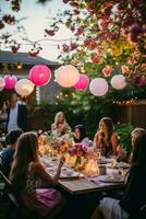 Pinkcore Glückseligkeit inmitten Volk Blumen - - ai generiert foto