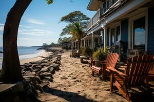 schön Strand Gasthaus sonnig Tag Aussicht ai generiert foto