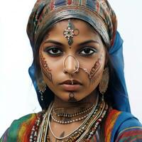 indisch Mädchen mit farbig Gesicht, isoliert foto