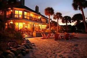 schön Strand Gasthaus Abend Aussicht ai generiert foto