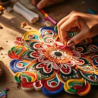 Hände Zeichnung peruanisch Mandala. ai generiert foto