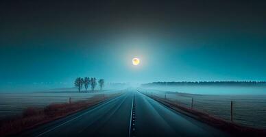 Asphalt Straße Dehnen in das Distanz, Nacht Landschaft - - ai generiert Bild foto