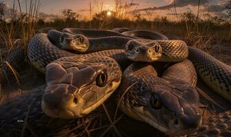 Serpentin Selfie Schlange erfasst ein auffällig Pose mit es ist faszinierend Waage. Erstellen mit generativ ai Werkzeuge foto