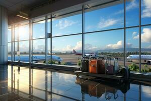 warten Zimmer beim das Flughafen mit das groß Fenster ai generiert foto