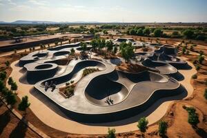 Situation auf Skatepark Arena im das Stadt ai generiert foto