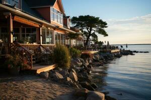 schön Strand Gasthaus Abend Aussicht ai generiert foto