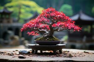 traditionell japanisch Bonsai Pflanze Kunst ai generiert foto