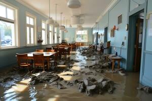 Situation Überschwemmung im Schule beginnend Szenarien Fachmann Werbung Fotografie ai generiert foto