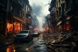 Erdbeben im das Stadt Ursachen Beschädigung Fachmann Werbung Fotografie ai generativ foto