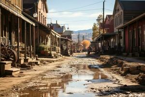 alt Westen Stadt, Dorf wo Cowboys Leben ai generiert foto