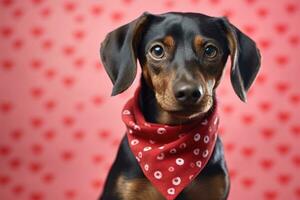 komisch Porträt süß Hündchen Hund halten rot Herz . ai generiert foto