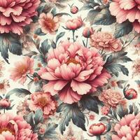 schön Wasserfarbe Frühling Blumen- nahtlos Muster mit Blumen Blätter lila und Rosa auf Weiß Hintergrund. Hand zeichnen foto