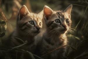 süß wenig Kätzchen im das Gras im Natur. neural Netzwerk ai generiert foto