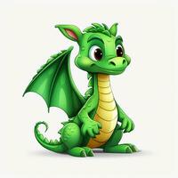 Grün Zeichen Karikatur Drachen 3d Bild auf Weiß Hintergrund generativ ai foto