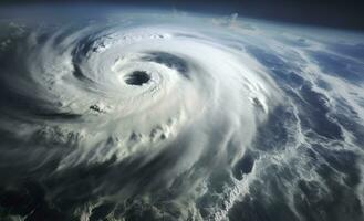 Super Taifun, tropisch Sturm, Zyklon, Tornado, Über Ozean. Wetter Hintergrund. generativ ai foto