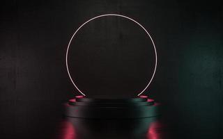 3D-Darstellung dunkle Neonszene Produktpodium oder Bühne für Promo foto