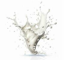 ai generativ Milch Spritzen, Spritzen von Milch isoliert, Milch oder Weiß Flüssigkeit Spritzen isoliert Über Weiß Attrappe, Lehrmodell, Simulation foto