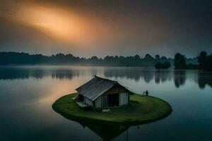 das Haus auf das See, See, Haus, hd Hintergrund. KI-generiert foto