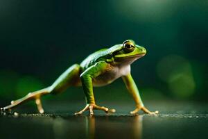 ein Frosch ist Stehen auf es ist Hinter Beine. KI-generiert foto