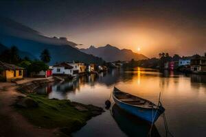 das Sonne setzt Über das Dorf von Kalpetta, Kerala, Indien. KI-generiert foto