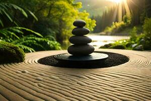 ein Zen Garten mit Steine und Wasser. KI-generiert foto