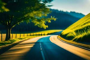 ein lange Straße im das Landschaft. KI-generiert foto