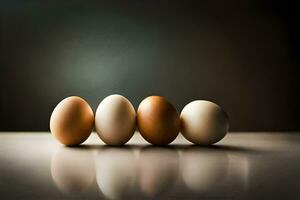 fünf Eier sind gefüttert oben im ein Reihe. KI-generiert foto