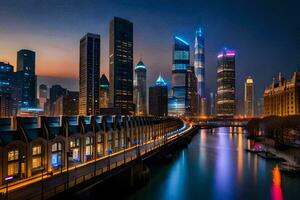 das Stadt Horizont beim Nacht im Schanghai. KI-generiert foto