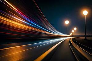 ein lange Exposition fotografieren von ein Autobahn beim Nacht. KI-generiert foto