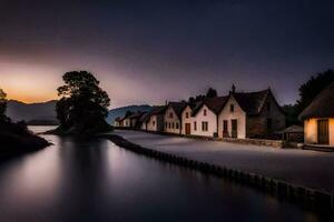 Foto Hintergrund das Himmel, Wasser, See, Haus, See, Haus, See, Haus,. KI-generiert