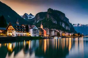 das Stadt, Dorf von Luzern, Schweiz beim Dämmerung. KI-generiert foto