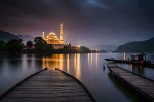 das Moschee im das Nacht. KI-generiert foto