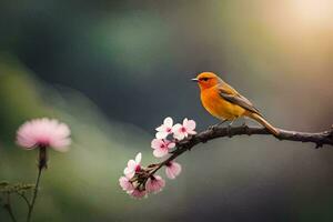 Foto Hintergrund das Vogel, Blumen, Frühling, das Sonne, das Vogel, das Vogel, Die. KI-generiert