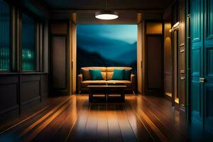 ein Zimmer mit ein Couch und ein Lampe. KI-generiert foto