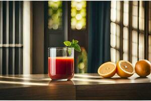 ein Glas von Saft mit Orangen und Minze Blätter. KI-generiert foto