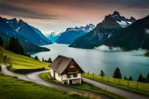 das Haus auf das See. KI-generiert foto