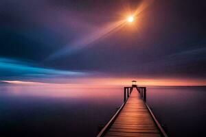 ein Seebrücke im das Ozean beim Sonnenuntergang. KI-generiert foto