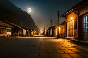 ein Straße beim Nacht mit ein voll Mond. KI-generiert foto