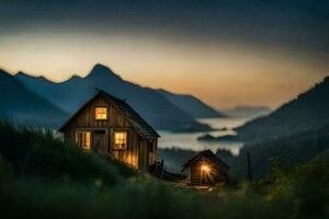 Foto Hintergrund das Himmel, Berge, Haus, das Licht, das Berge, das Haus, Die. KI-generiert