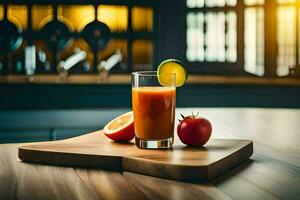 ein Glas von Saft auf ein Schneiden Tafel. KI-generiert foto