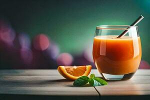 ein Glas von Orange Saft mit ein Stroh. KI-generiert foto