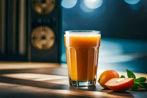 ein Glas von Saft mit ein Tomate und ein Scheibe von Minze. KI-generiert foto