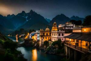 Foto Hintergrund das Himmel, Berge, Fluss, Indien, das Stadt, das Fluss, Die. KI-generiert