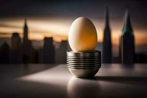 ein Ei ist Sitzung im ein Licht Birne. KI-generiert foto