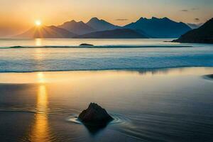 Sonnenuntergang Über das Berge, Person, Person, Person, das Berge, hd Hintergrund. KI-generiert foto