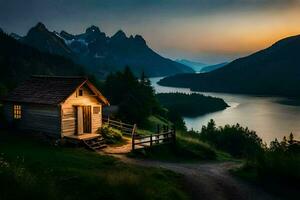 das Kabine im das Berge. KI-generiert foto